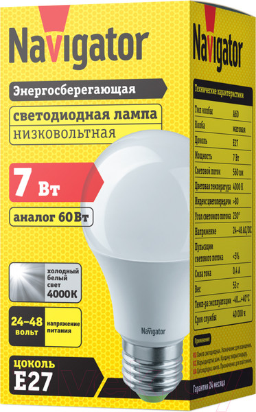 Изображение товара Лампа Navigator 61 474 A60-7-24/48-4K-E27