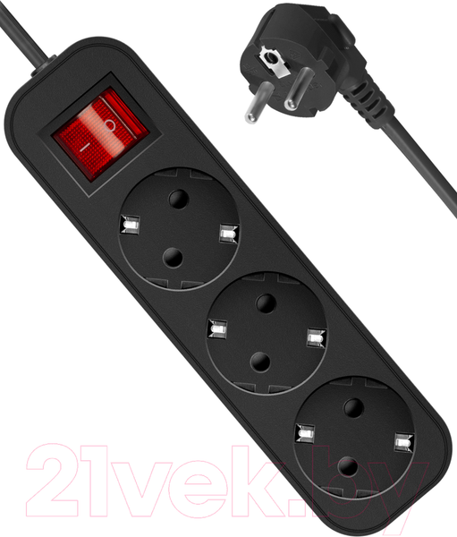 Изображение товара Удлинитель Defender G330 / 99334 (3м, 3 розетки, черный)