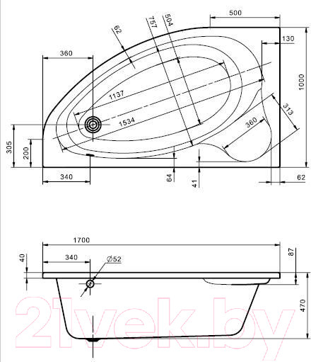 Изображение товара Ванна акриловая Santek Эдера 170x100 L (с каркасом и экраном)