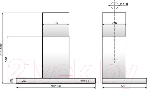 Изображение товара Вытяжка Т-образная Elikor Опал 60Н-650-Э3Д / 941250 (нержавеющая сталь)