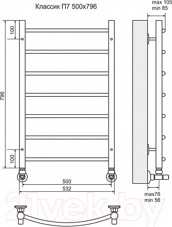 Изображение товара Полотенцесушитель водяной Terminus Классик П7 500x796 (оружейная сталь, с наружной резьбой)