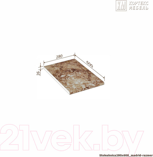 Изображение товара Столешница Кортекс-мебель 280x600x26 (мадрид)