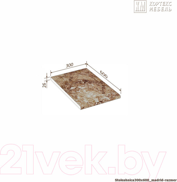 Изображение товара Столешница Кортекс-мебель 300x600x26 (мадрид)