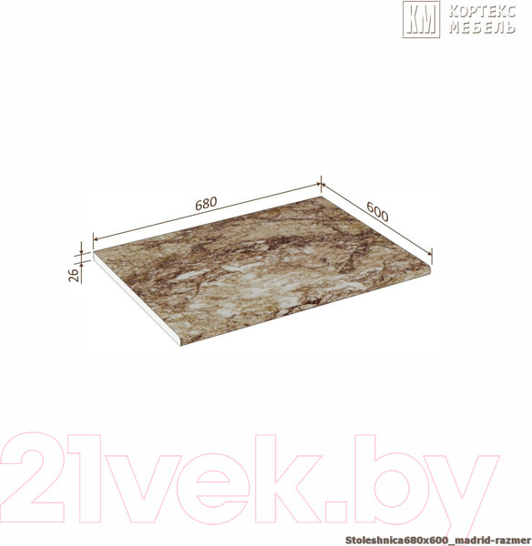 Изображение товара Столешница Кортекс-мебель 680x600x26 (мадрид)