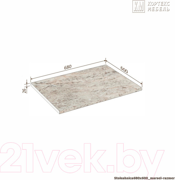 Изображение товара Столешница Кортекс-мебель 680x600x26 (марсель)
