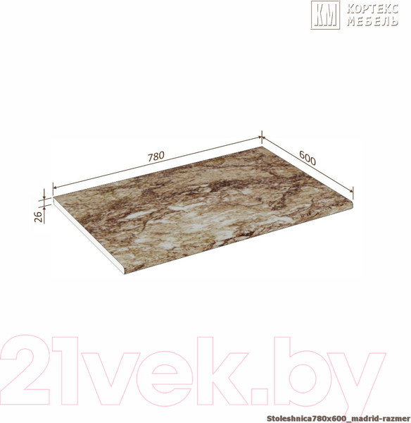 Изображение товара Столешница Кортекс-мебель 780x600x26 (мадрид)