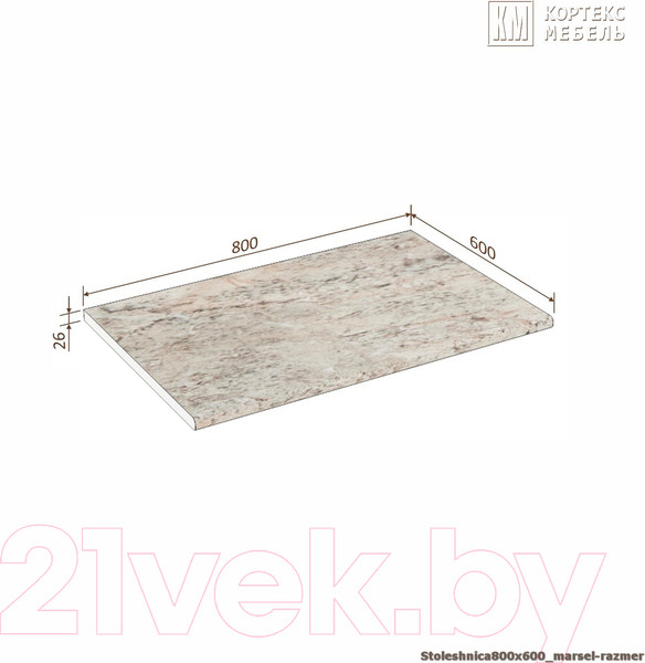 Изображение товара Столешница Кортекс-мебель 800x600x26 (марсель)