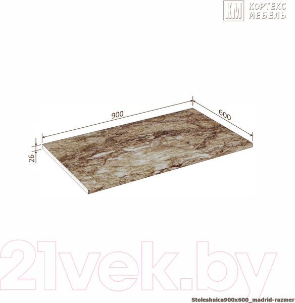 Изображение товара Столешница Кортекс-мебель 900x600x26 (мадрид)