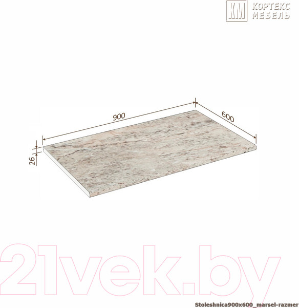 Изображение товара Столешница Кортекс-мебель 900x600x26 (марсель)