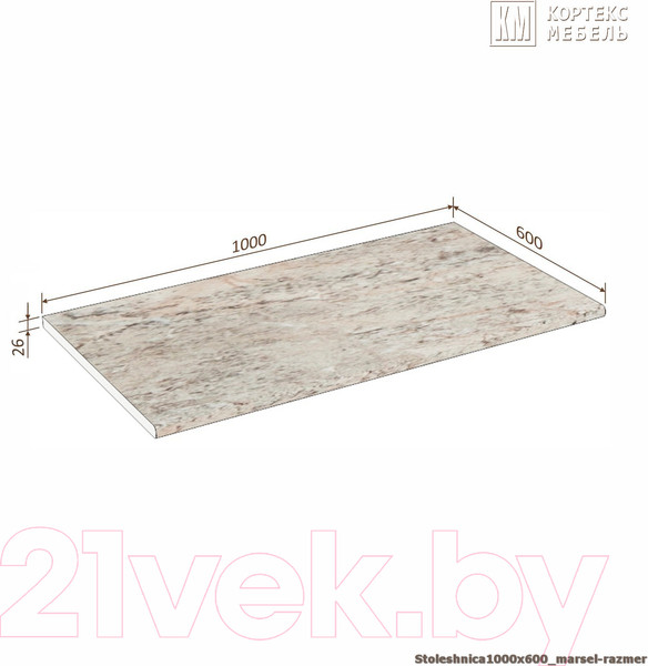 Изображение товара Столешница Кортекс-мебель 1000x600x26 (марсель)