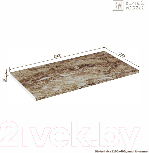 Изображение товара Столешница Кортекс-мебель 1100x600x26 (мадрид)