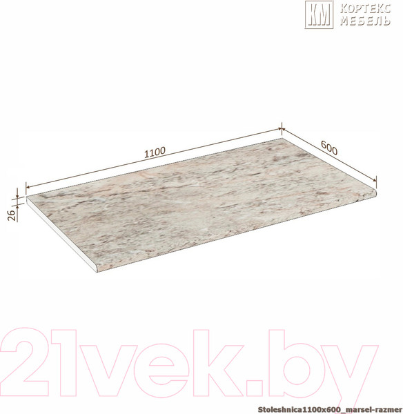 Изображение товара Столешница Кортекс-мебель 1100x600x26 (марсель)