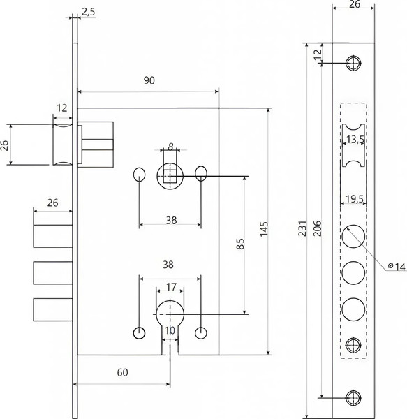 Изображение товара Замок врезной VELA V42 (хром)
