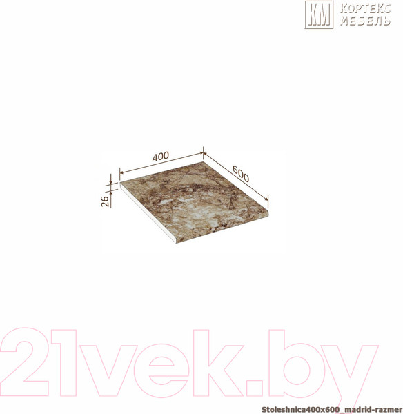 Изображение товара Столешница Кортекс-мебель 400x600x26 (мадрид)