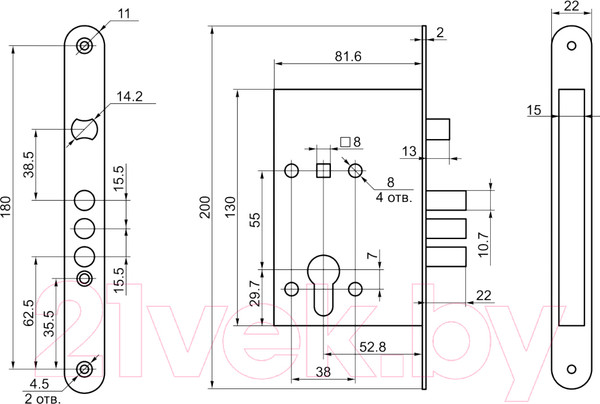 Изображение товара Замок врезной Border 4-32 / 78919-ЗВ4-31/55 (хром)