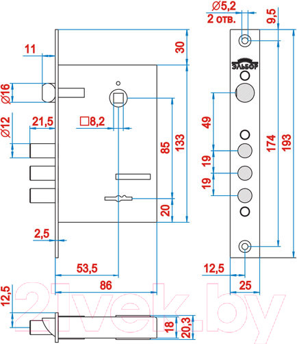 Изображение товара Замок врезной Эльбор 1 04 27 Кремень
