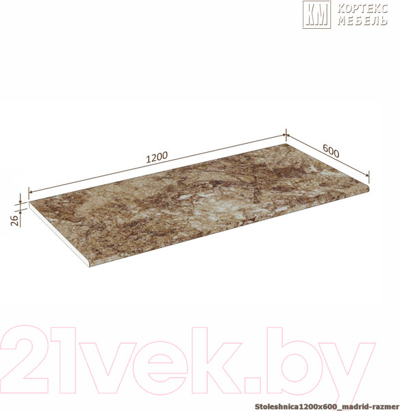 Изображение товара Столешница Кортекс-мебель 1200x600x26 (мадрид)