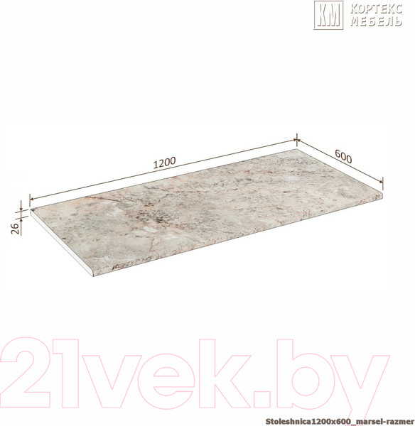 Изображение товара Столешница Кортекс-мебель 1200x600x26 (марсель)