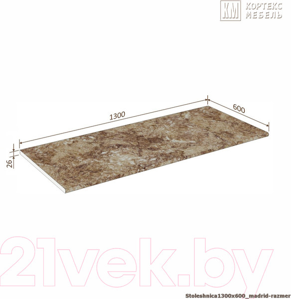 Изображение товара Столешница Кортекс-мебель 1300x600x26 (мадрид)
