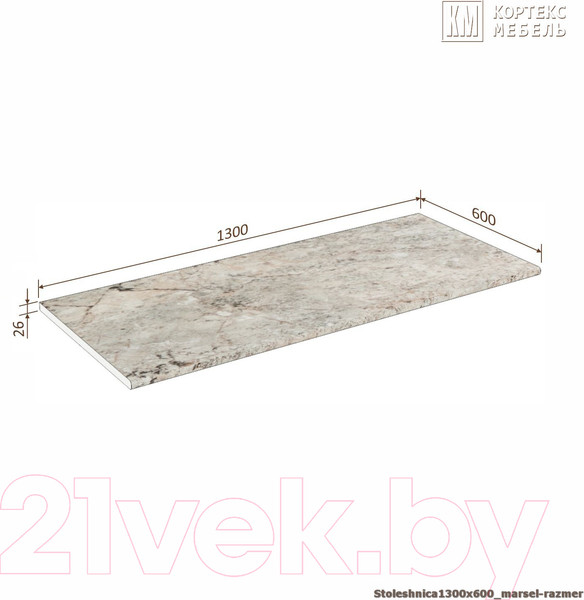 Изображение товара Столешница Кортекс-мебель 1300x600x26 (марсель)