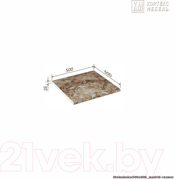 Изображение товара Столешница Кортекс-мебель 500x600x26 (мадрид)