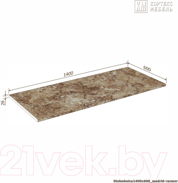 Изображение товара Столешница Кортекс-мебель 1400x600x26 (мадрид)