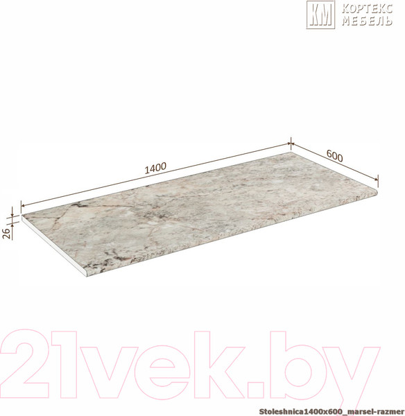 Изображение товара Столешница Кортекс-мебель 1400x600x26 (марсель)