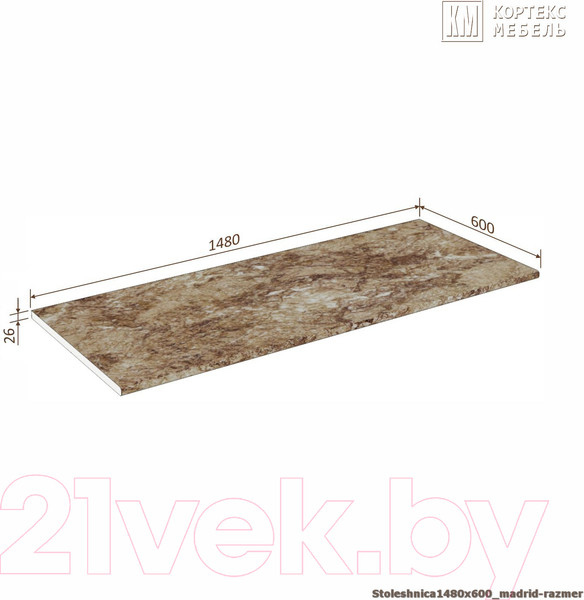 Изображение товара Столешница Кортекс-мебель 1480x600x26 (мадрид)