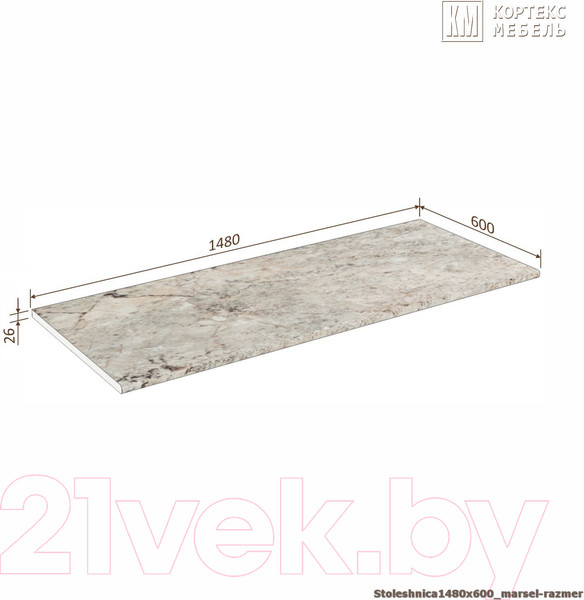 Изображение товара Столешница Кортекс-мебель 1480x600x26 (марсель)