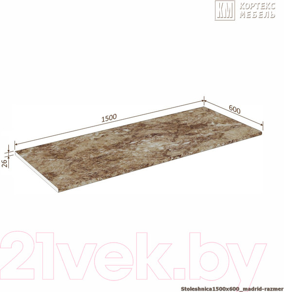 Изображение товара Столешница Кортекс-мебель 1500x600x26 (мадрид)