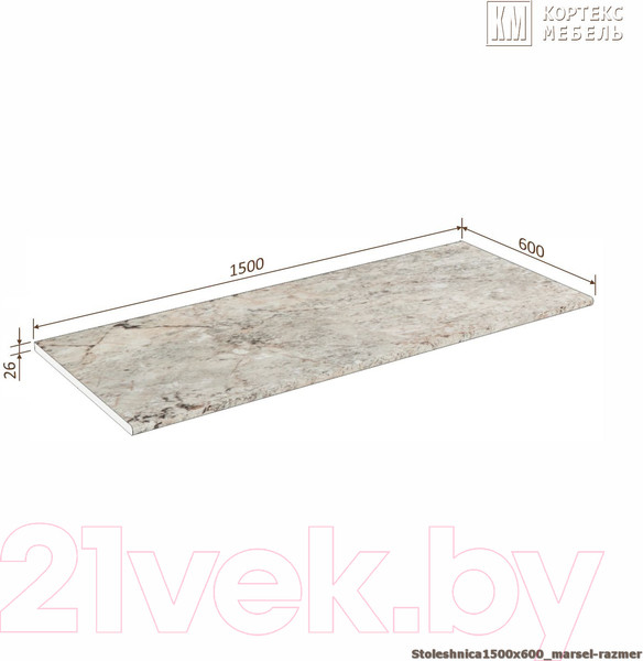 Изображение товара Столешница Кортекс-мебель 1500x600x26 (марсель)