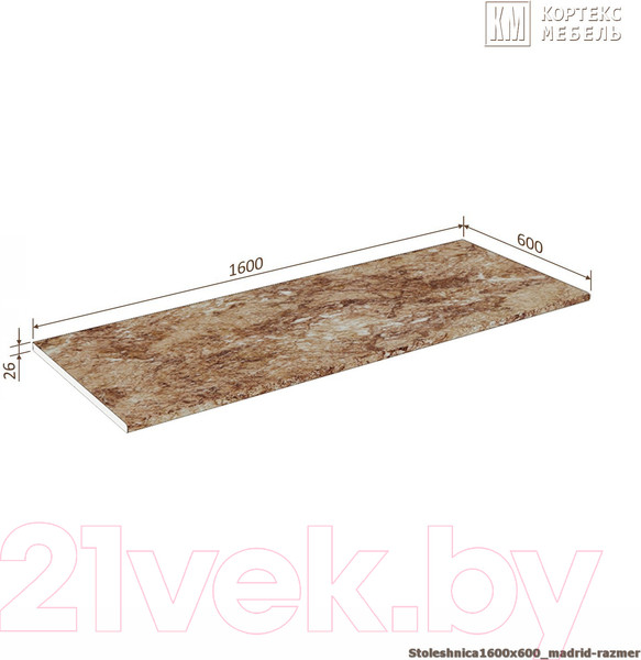 Изображение товара Столешница Кортекс-мебель 1600x600x26 (мадрид)