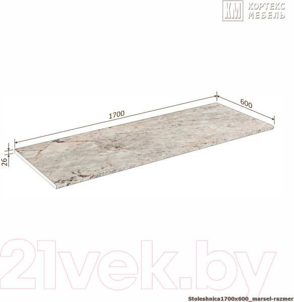 Изображение товара Столешница Кортекс-мебель 1700x600x26 (марсель)