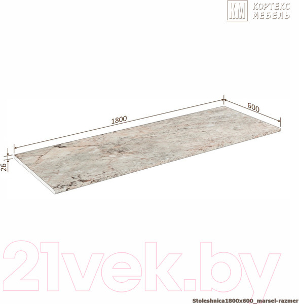 Изображение товара Столешница Кортекс-мебель 1800x600x26 (марсель)