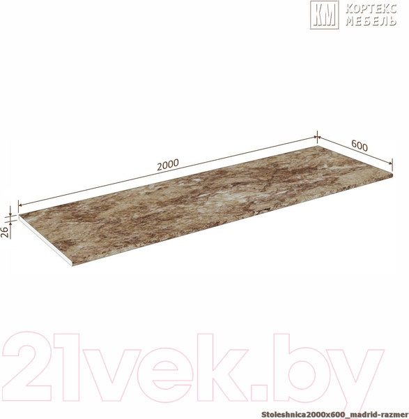 Изображение товара Столешница Кортекс-мебель 2000x600x26 (мадрид)