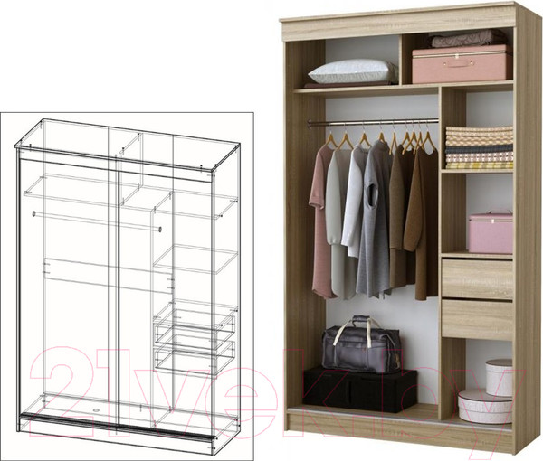 Изображение товара Шкаф-купе Памир Альянс Бабочка 1.5м (дуб сонома)