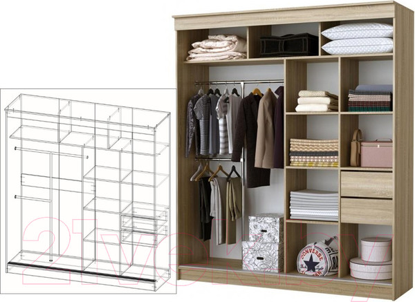 Изображение товара Шкаф-купе Памир Альянс Бабочка 2.0м (дуб сонома)