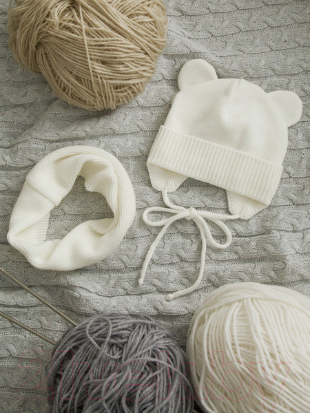 Изображение товара Шапочка для малышей Amarobaby Pure Love Bear / AB-OD21-PLB16/33-44 (молочный, р-р 44-46)