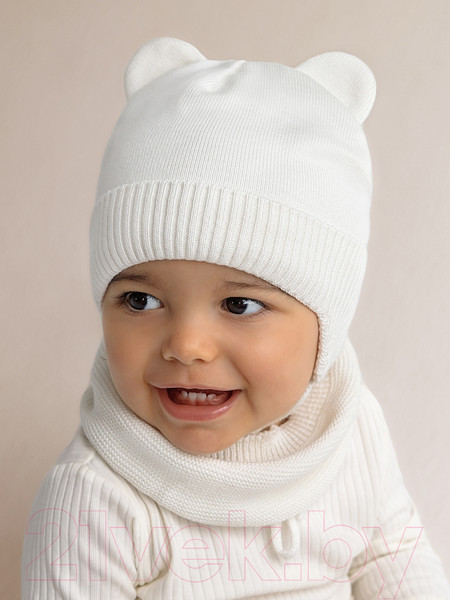 Изображение товара Шапочка для малышей Amarobaby Pure Love Bear / AB-OD21-PLB16/33-44 (молочный, р-р 44-46)