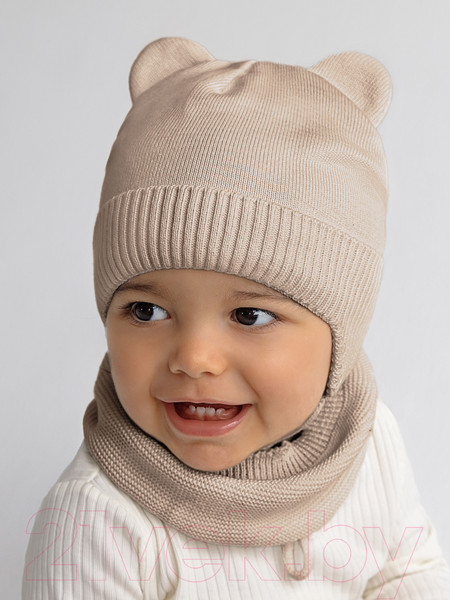 Изображение товара Шапочка для малышей Amarobaby Pure Love Bear / AB-OD21-PLB16/03-40 (песочный, р-р 40-42)