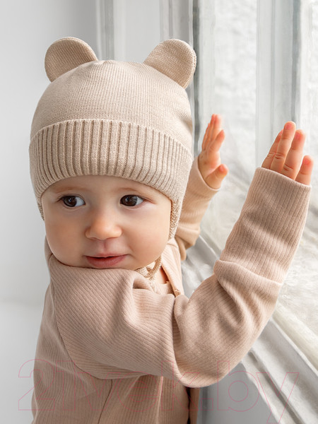 Изображение товара Шапочка для малышей Amarobaby Pure Love Bear / AB-OD21-PLB16/03-46 (песочный, р-р 46-48)