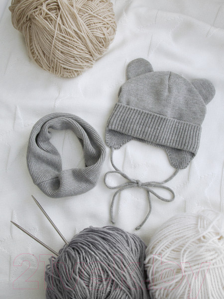 Изображение товара Шапочка для малышей Amarobaby Pure Love Bear / AB-OD21-PLB16/11-40 (серый, р-р 40-42)