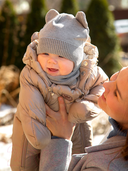 Изображение товара Шапочка для малышей Amarobaby Pure Love Bear / AB-OD21-PLB16/11-40 (серый, р-р 40-42)