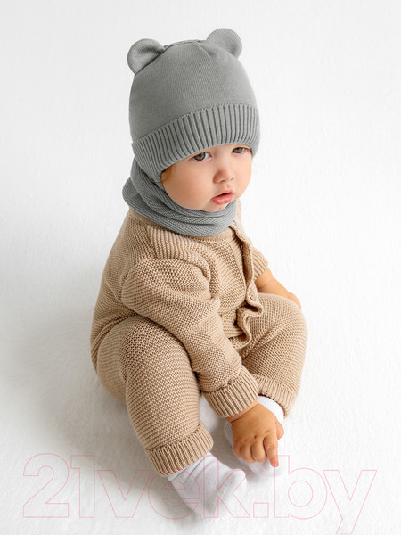 Изображение товара Шапочка для малышей Amarobaby Pure Love Bear / AB-OD21-PLB16/11-40 (серый, р-р 40-42)