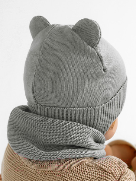 Изображение товара Шапочка для малышей Amarobaby Pure Love Bear / AB-OD21-PLB16/11-42 (серый, р-р 42-44)