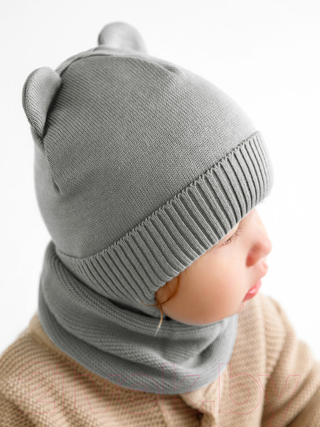 Изображение товара Шапочка для малышей Amarobaby Pure Love Bear / AB-OD21-PLB16/11-42 (серый, р-р 42-44)