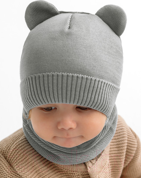 Изображение товара Шапочка для малышей Amarobaby Pure Love Bear / AB-OD21-PLB16/11-42 (серый, р-р 42-44)