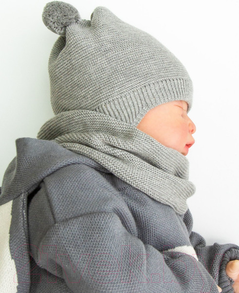 Изображение товара Шапочка для малышей Amarobaby Pure Love Pompony / AB-OD21-PLP16/11-42 (серый, р-р 42-44)