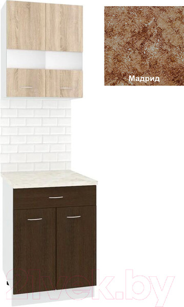 Изображение товара Комплект кухонных модулей Кортекс-мебель Корнелия Экстра 60р1ш2д (дуб сонома/венге/мадрид)