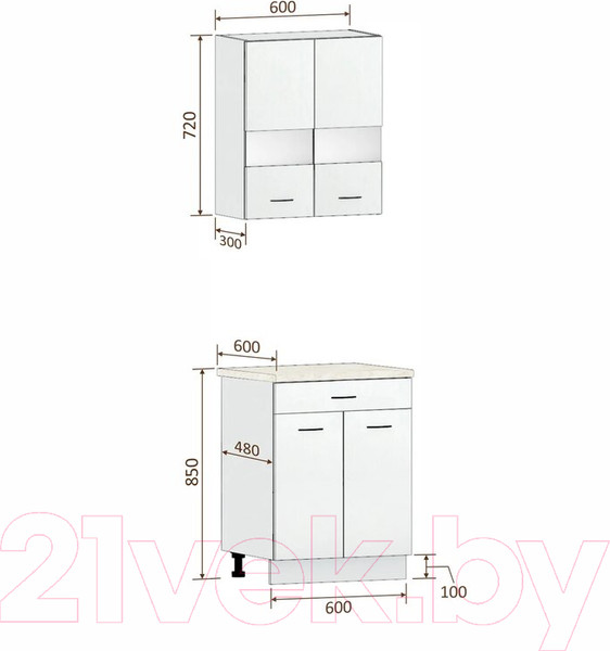 Изображение товара Комплект кухонных модулей Кортекс-мебель Корнелия Экстра 60р1ш2д (дуб сонома/венге/мадрид)